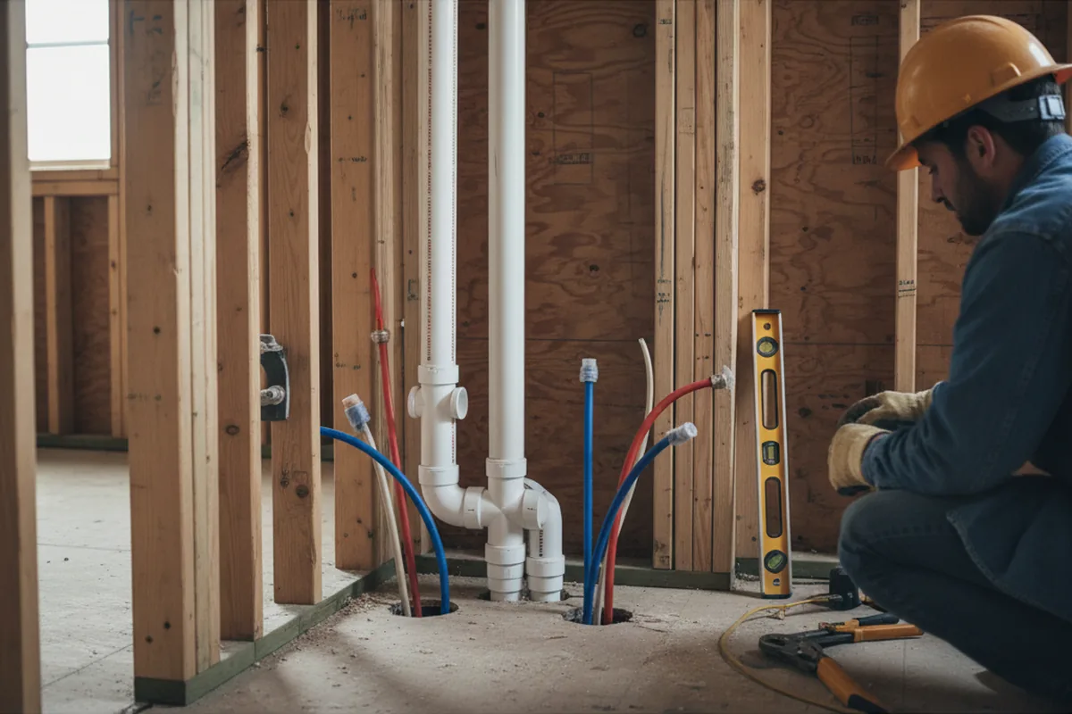 Drain and supply rough-in during Sump Pump Repair in Weymouth