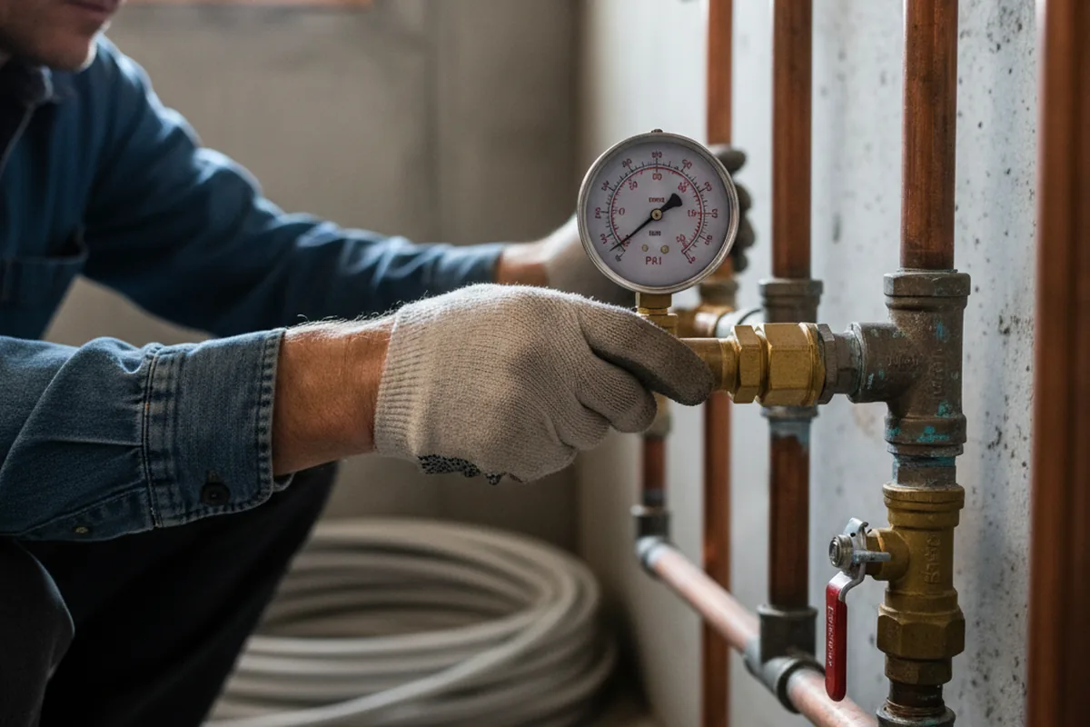 Pressure testing a repaired line during Water Line Repair in Weymouth